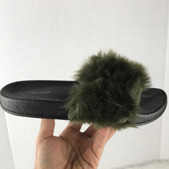 ✅Olive Fur Sandals - Picture 3 of 6